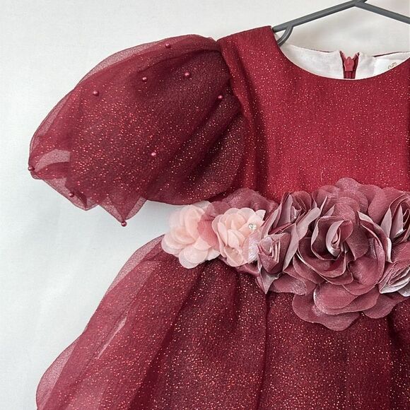 Pink Girls Couture Burgundy Glitter floral embellished Holiday Party Dress NWT 3 - Picture 3 of 15